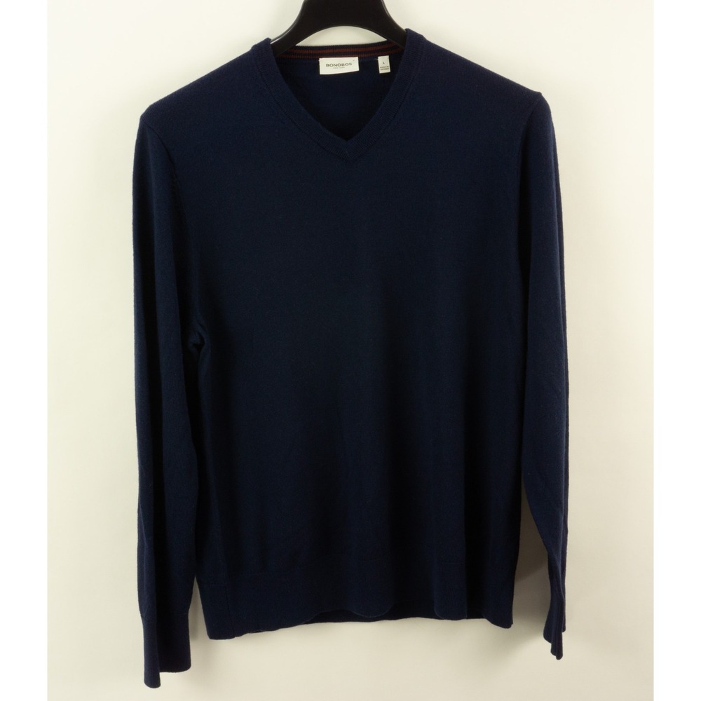 Bonobos Mens Large Navy Blue Merino Wool V-Neck Sweater BST01026N
